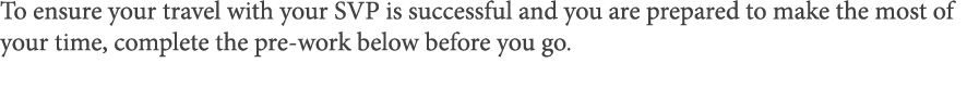 To ensure your travel with your SVP is successful and you are prepared to make the most of your time, complete the pr   